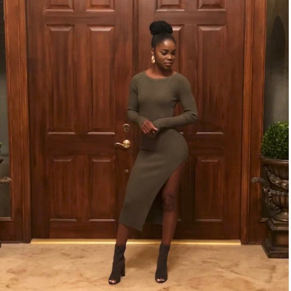 Hera Ribbed Sweater Dress Olive Green